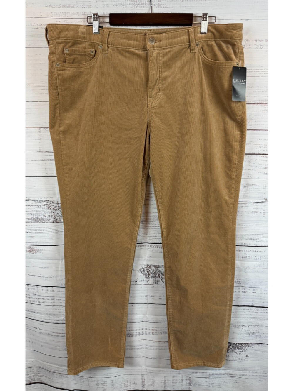 LAUREN RALPH LAUREN tan straight leg corduroy mid-rise pants 18W NWT